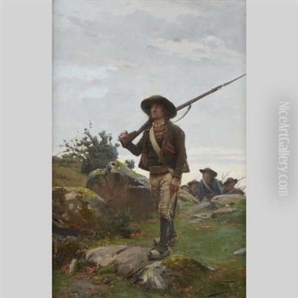 Mercenaries On A Hillside (napoleon's Army) Oil Painting by Paul Louis Narcisse Grolleron