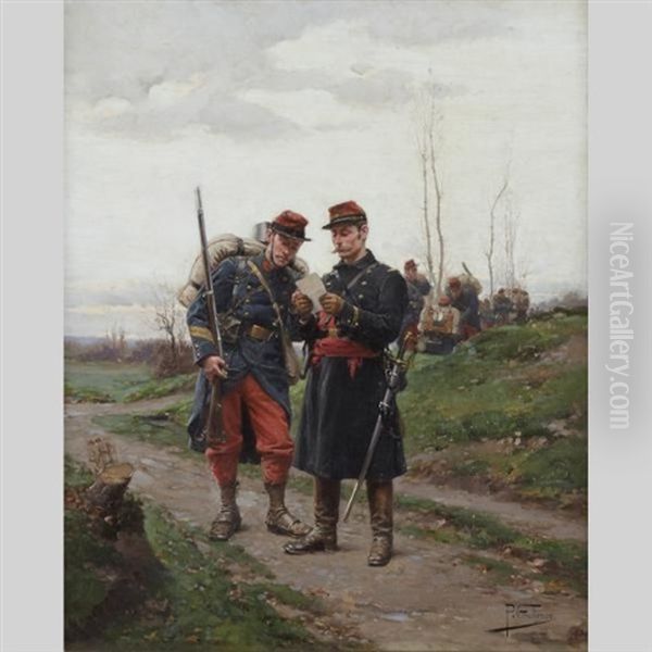 Infantry Soldiers Reading Directives Oil Painting by Paul Louis Narcisse Grolleron
