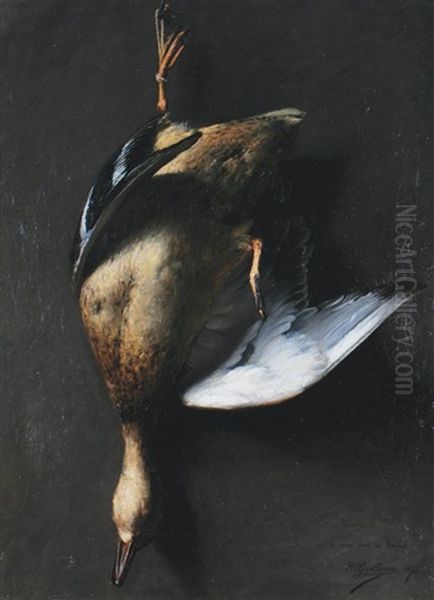 Mallard Oil Painting by Paul Louis Narcisse Grolleron