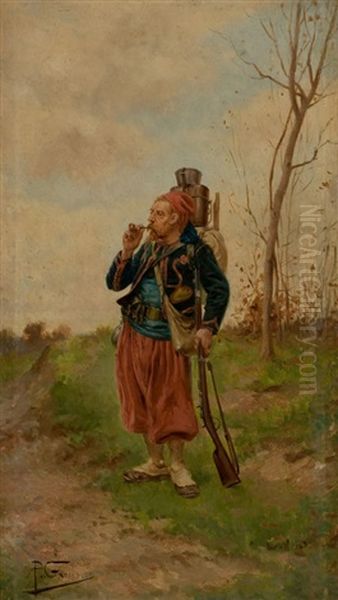 French Soldier Smoking Oil Painting by Paul Louis Narcisse Grolleron