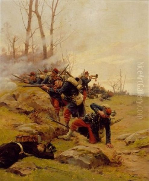 Military Campaign In The Franco-prussian War Oil Painting by Paul Louis Narcisse Grolleron