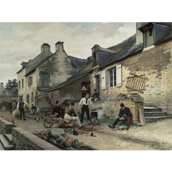 Soldiers Around The Campfire Oil Painting by Paul Louis Narcisse Grolleron