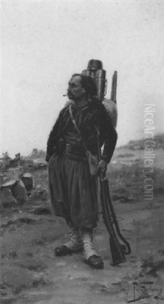 Portrait Of A Zouave Oil Painting by Paul Louis Narcisse Grolleron