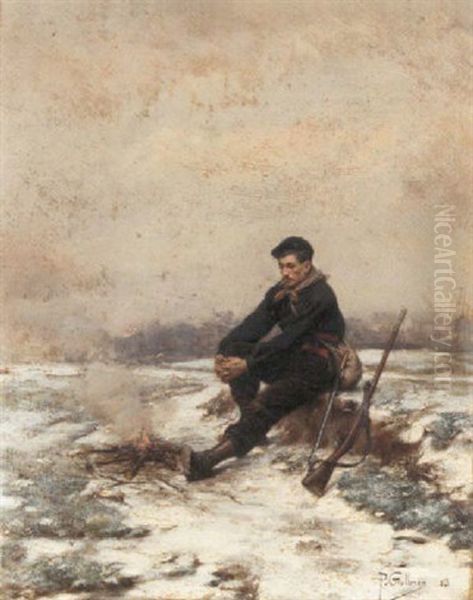 A Break From The Cold Oil Painting by Paul Louis Narcisse Grolleron