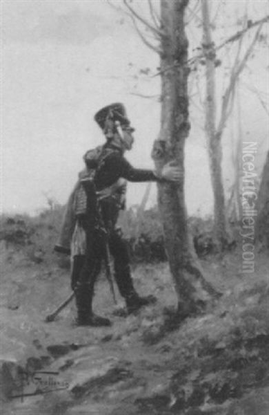 Soldier Taking A Break Oil Painting by Paul Louis Narcisse Grolleron