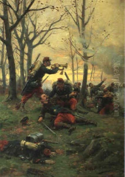 Infantry Charge Oil Painting by Paul Louis Narcisse Grolleron