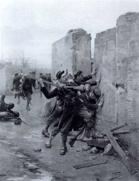 Storming A Fort During The Franco-prussian War Oil Painting by Paul Louis Narcisse Grolleron