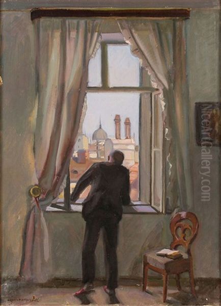 View From The Window Oil Painting by Hermann Grom-Rottmayer