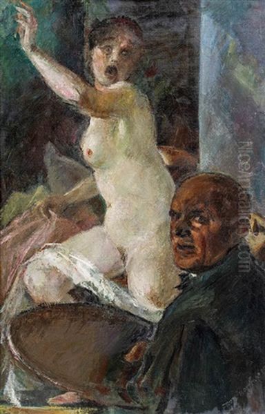 Uberraschung Im Atelier Oil Painting by Hermann Grom-Rottmayer