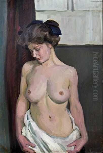 Weiblicher Halbakt (+ Aktstudie, Verso) Oil Painting by Hermann Grom-Rottmayer