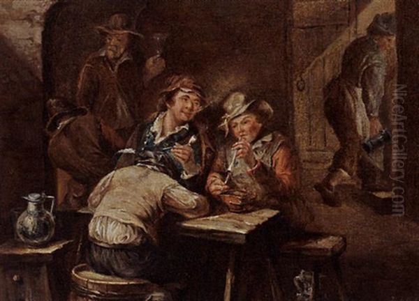 A Tavern Interior With Figures Smoking Oil Painting by Jan Ernst De Groot