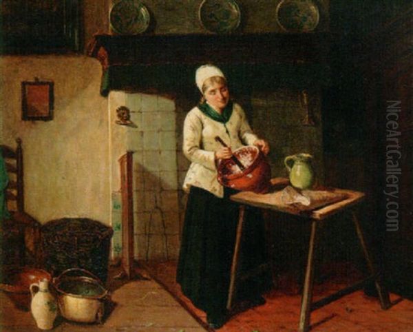 Preparing The Meal Oil Painting by Jan Ernst De Groot