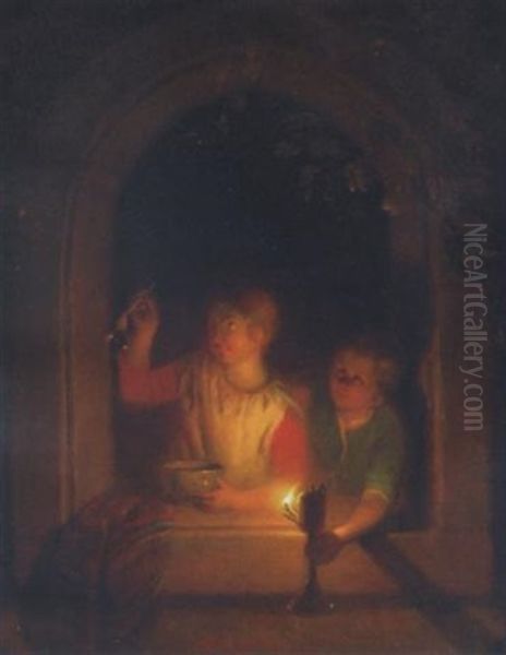 Bellen Blazertje: Playing Children Oil Painting by Jan Hendrik van Grootvelt