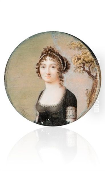 Jeune Femme En Robe De Dentelle Noire A Mi-corps Sur Fond De Paysage Oil Painting by Baron Jean-Baptiste Gros