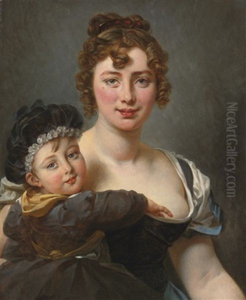 Portrait Of Francoise Simonnier And Her Daughter Oil Painting by Baron Jean-Baptiste Gros