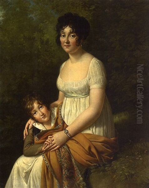 Portrait Presume De Madame Roux Et De Son Fils Oil Painting by Baron Jean-Baptiste Gros
