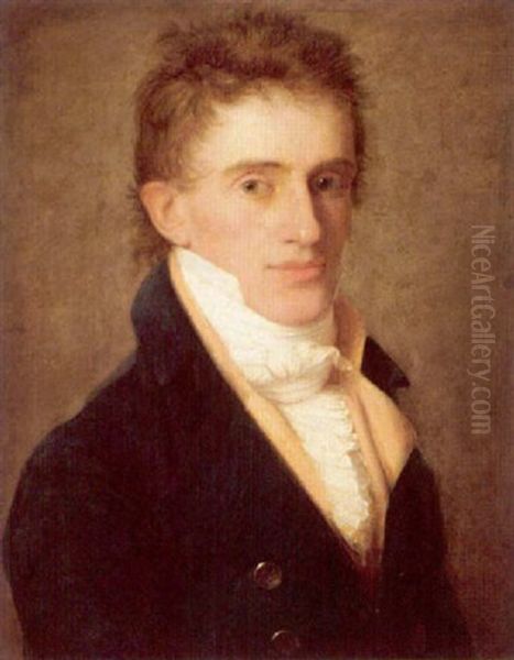 Portrait Of A Gentleman Wearing A Blue Jacket Oil Painting by Baron Jean-Baptiste Gros