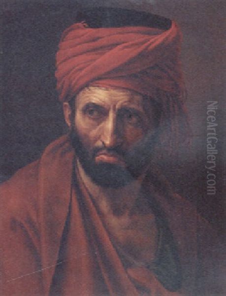 Portrait Of A Man In A Red Turban Oil Painting by Baron Jean-Baptiste Gros
