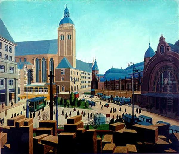 Bahnhofsplatz In Koln Am Rhein Oil Painting by Carl Grossberg
