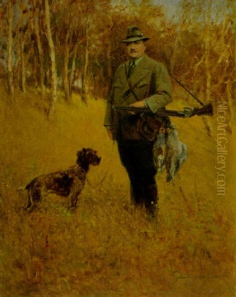 Portrait Eines Jagers Mit Seinem Hund Oil Painting by Fritz Grotemeyer