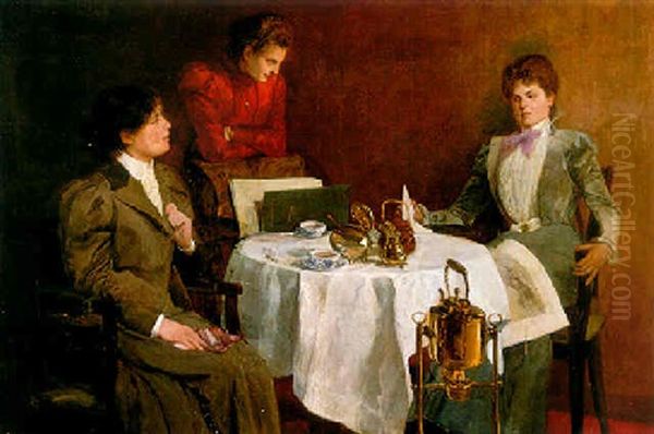 Conversation Over Tea Oil Painting by Fritz Grotemeyer