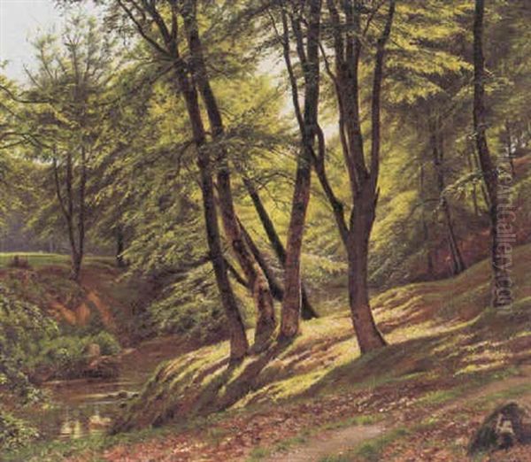 Solglimt Gennem Traeerne Oil Painting by Vilhelm Groth