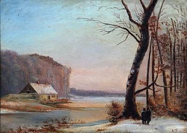 Winter Landscape At Sunset Oil Painting by Nordahl (Peter Frederik N.) Grove