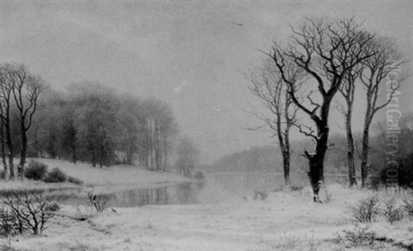 Ein Wintertag Am Skaritso (seeland) Oil Painting by Nordahl (Peter Frederik N.) Grove