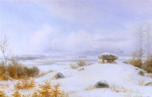 Vinterlandskab Med Kaempehoj Ved Jyllinge Oil Painting by Nordahl (Peter Frederik N.) Grove