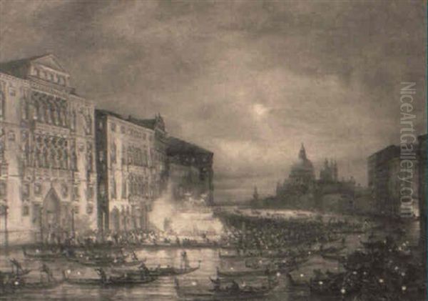 Fete Nocturne A Venise Oil Painting by Carlo Grubacs