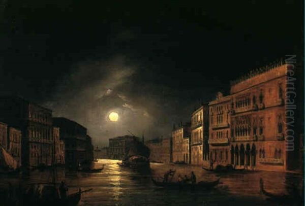 The Grand Canal, Venice By Moonlight Oil Painting by Carlo Grubacs