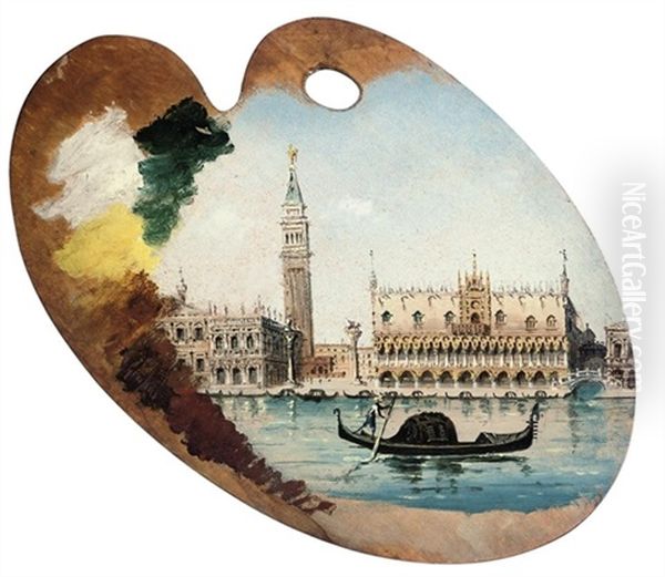 A Gondolier Before The Molo, Venice Oil Painting by Giovanni Grubas