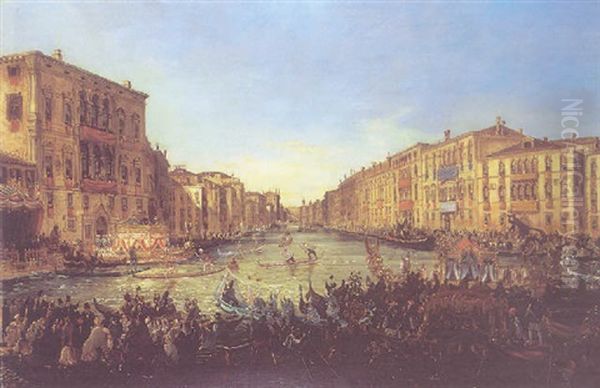 Historical Regatta On The Grand Canal, Venice Oil Painting by Giovanni Grubas