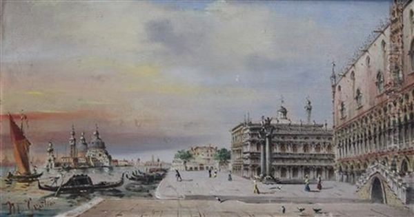 Tourists On The Riva Degli Schiavoni, Venice Oil Painting by Marco Grubas