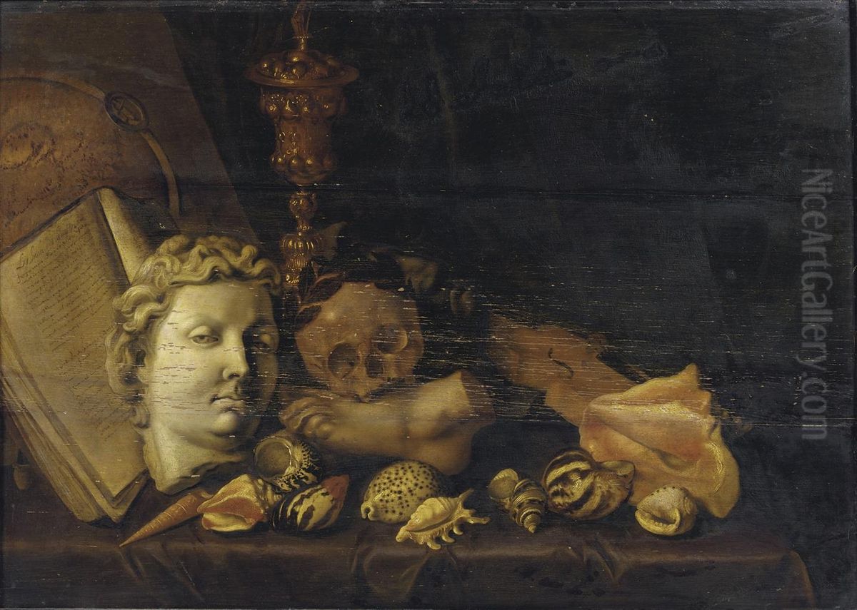 A Vanitas With A Globe, A Manuscript, The Head And Foot Of Classical Sculptures Oil Painting by David Bailly