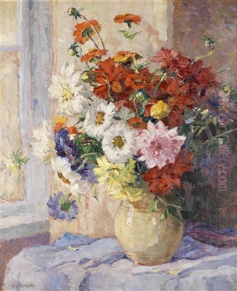 Blumenstraus In Vase Oil Painting by Franz Gruber-Gleichenberg