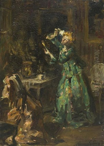 Parlor Scene Oil Painting by Jules Alexandre Gruen