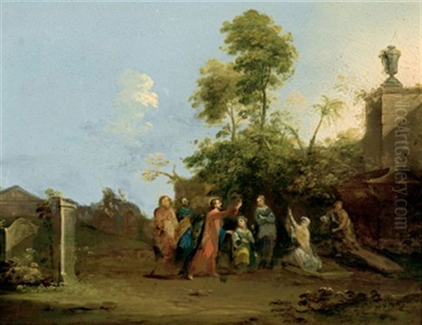 Christus Ein Wunder Wirkend (+ Christus Den Blinden Heilend; Pair) Oil Painting by Norbert Joseph Carl Grund