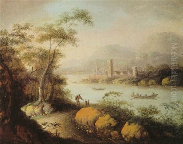 Flusslandschaft Oil Painting by Norbert Joseph Carl Grund