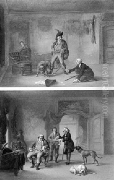 Interior Scenes With A Gentleman And His Notary Oil Painting by Norbert Joseph Carl Grund