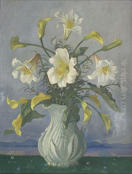 Flower Piece Oil Painting by Elioth Gruner