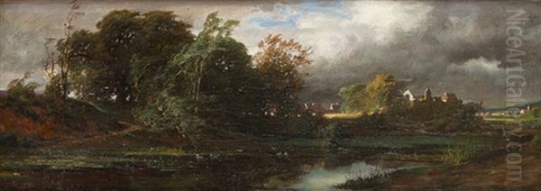 See Vor Dorflicher Landschaft Oil Painting by Jacob Gruenewald