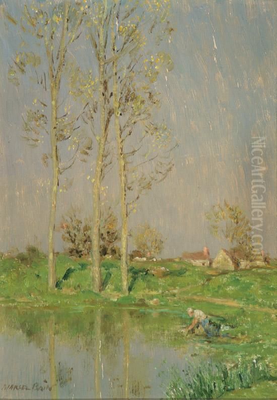 Landscape With A Laundress Oil Painting by Marcel Adolphe Bain