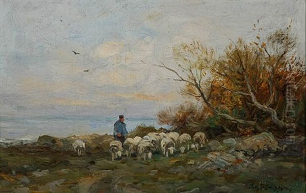 Pasture Along The Lake Oil Painting by Charles Paul Gruppe