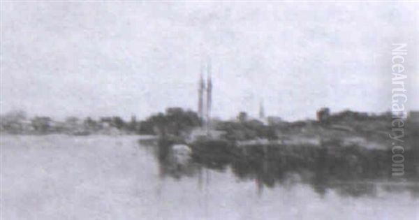 River Scene Oil Painting by Charles Paul Gruppe