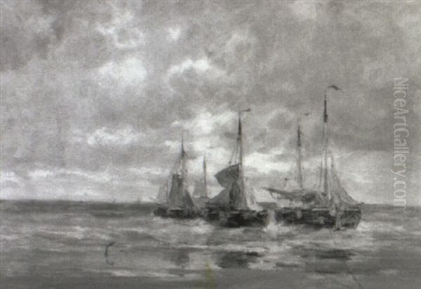 Sailboats At Sea Oil Painting by Charles Paul Gruppe