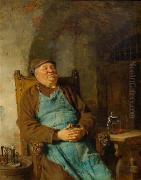 Zigarre Rauchender Braumeister Oil Painting by Eduard von Gruetzner
