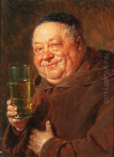 Frohlicher Monch Mit Weinglas Oil Painting by Eduard von Gruetzner
