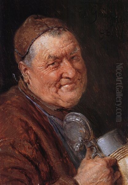 Monch Mit Bierkrug Oil Painting by Eduard von Gruetzner
