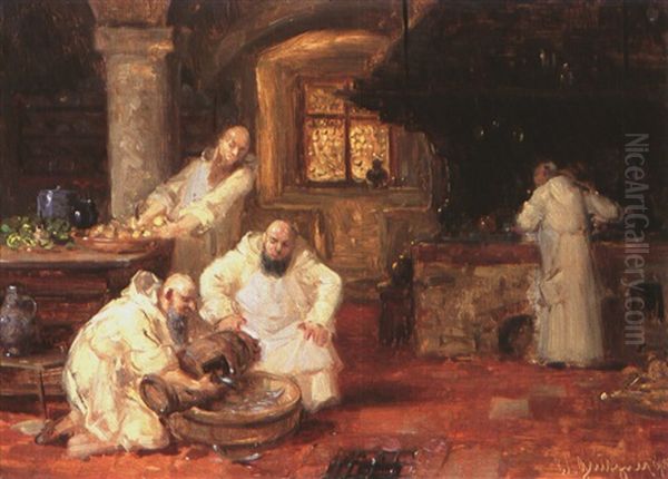 Bei Der Kuchenarbeit Oil Painting by Eduard von Gruetzner